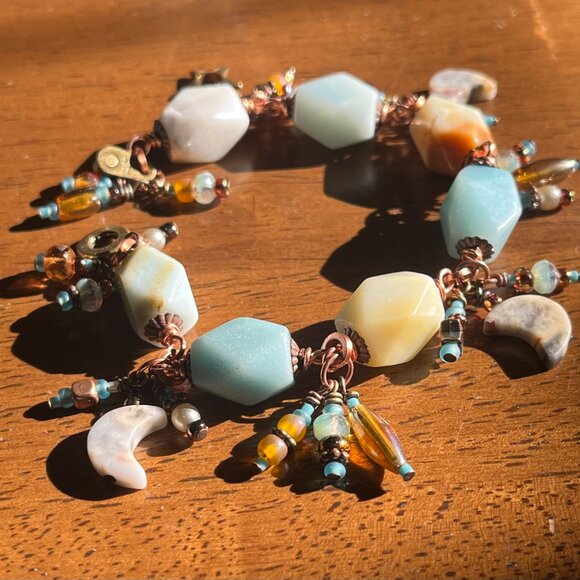 Gemstone Dangle Bracelet, Amazonite, Beaded Bracelet, Chunky Boho - Picture 6 of 7